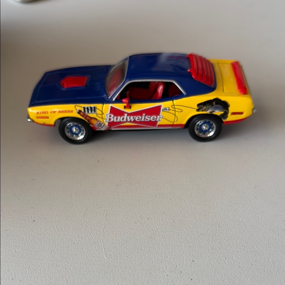 Budweiser Blue and Yellow Die-Cast Toy Car